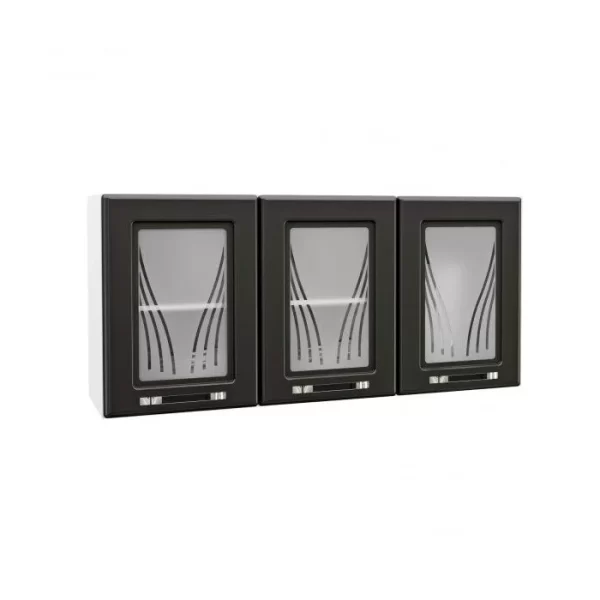 ARMÁRIO AEREO TRIPLO Médio TELASUL 3 PORTAS C/VIDRO BRANCO/PRETO