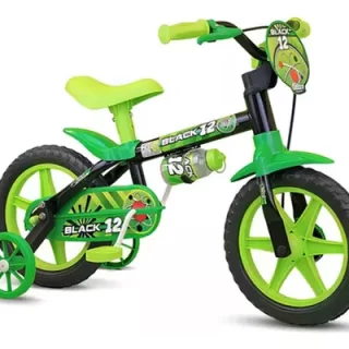 Bicicleta Infantil Cairu Aro 12 Masc Play Kids Preto/verde com rodinhas