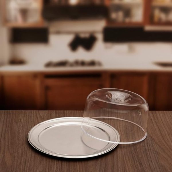 Conjunto para bolo com prato aço inox 32cm / cúpula transparente Petúnia