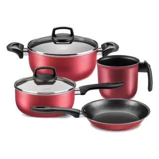 CONJUNTO SAFIRA MTA 4 PEÇAS DE ALUMINIO COM ANTIADERENTE COR CEREJA