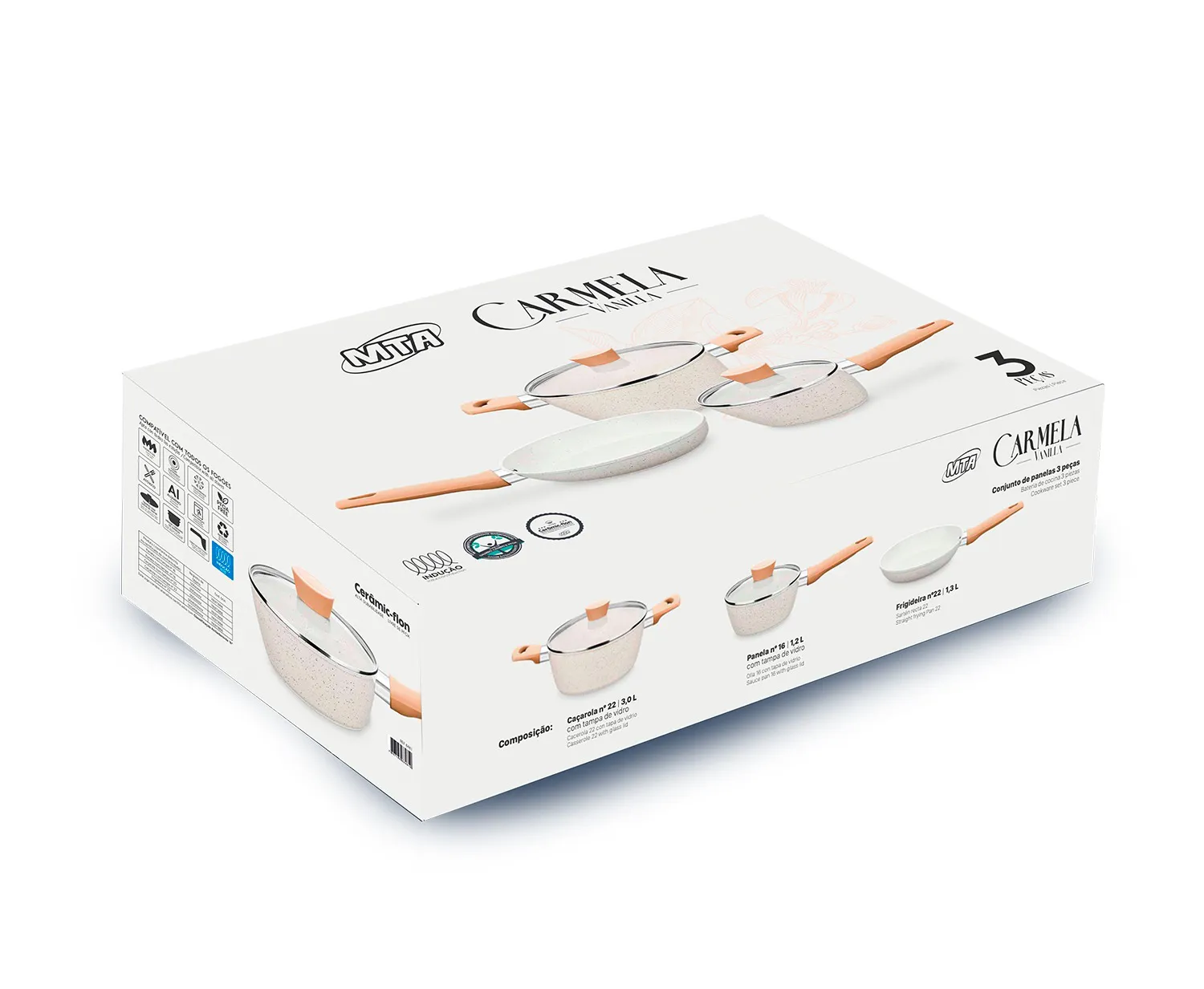 CONJUNTO DE PANELAS CARMELA VANILA 3 PEÇAS