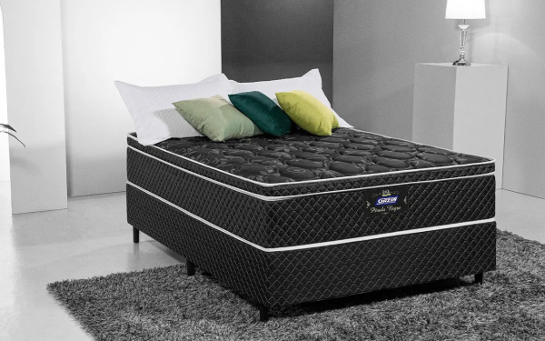 CAMA BOX + COHÃO CASAL MOLAS ENSACADAS PEROLA NEGRA GAZIN 138x188x70 cm