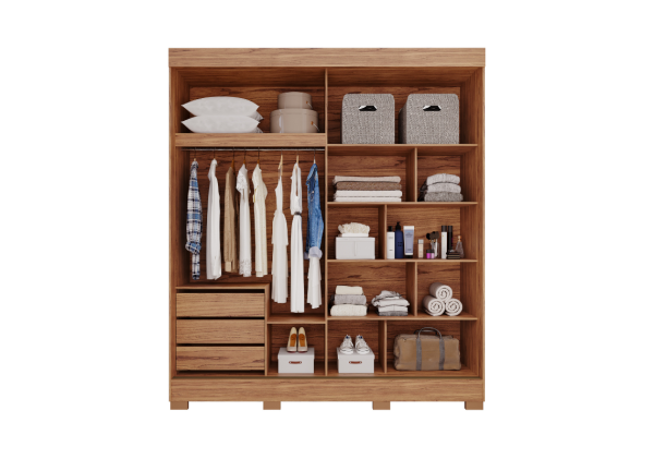 ROUPEIRO iLHEUS 2 PORTAS SLIDE COM KIT ESPELHO CINAMOMO/OFF WHITE