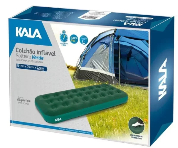 COLCHAO INFLAVEL AR SOLTEIRO COM BOMBA PE VERDE KALA
