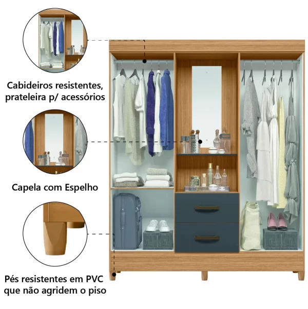 GUARDA ROUPA MOBI 4 PTS CAPELA NATURE TITANIUM