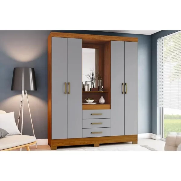 ROUPEIRO B24-166 04 PORTAS 03 GAVETAS NATURE CINZA