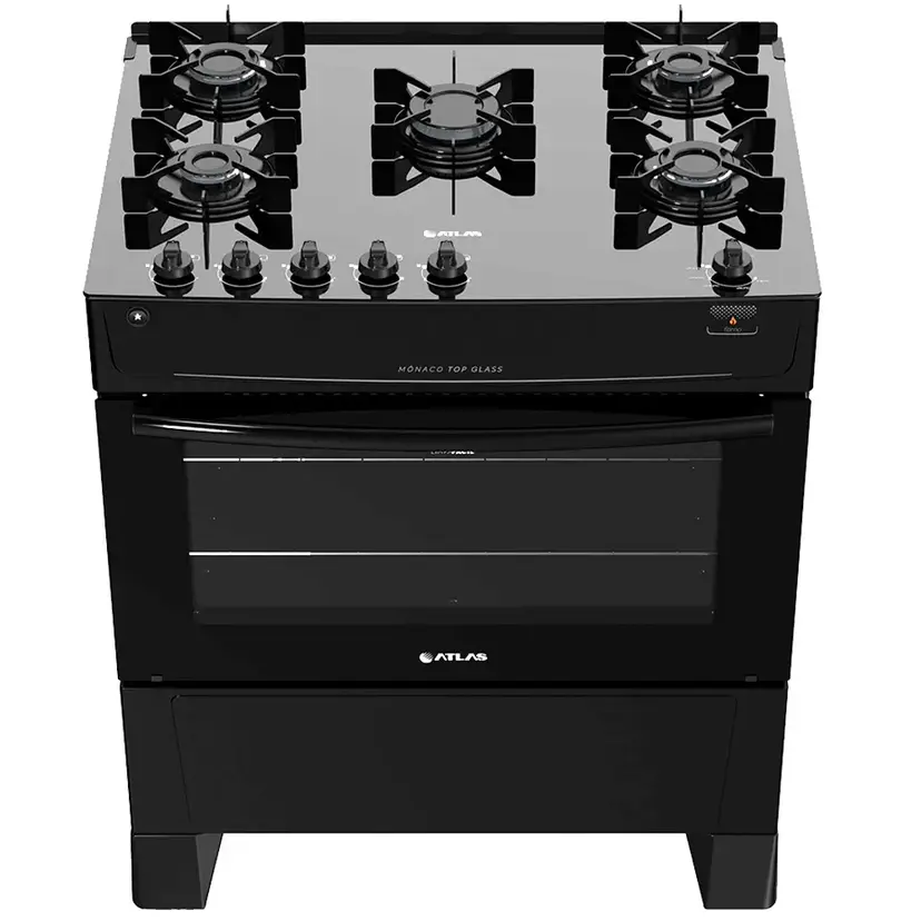FOGAO GAS 5 BOCAS MONACO TOP GLASS PRETO