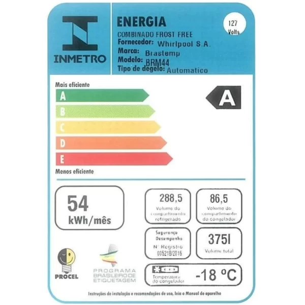 Geladeira/RefrigeradorBrastemp Duplex 375L Frost Free, 2 Portas, Compartimento Extrafrio Fresh Zone, Branco, 110V