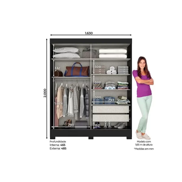 Guarda Roupa Casal 2 Portas de Correr c/ Espelho Briz B66 Castanho/Off White