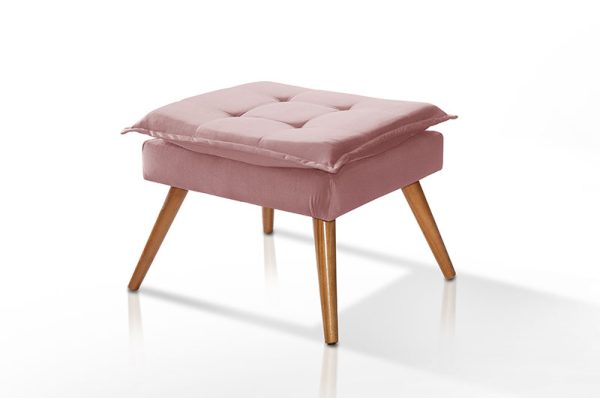 Banqueta Pés Palito Veludo Rosa