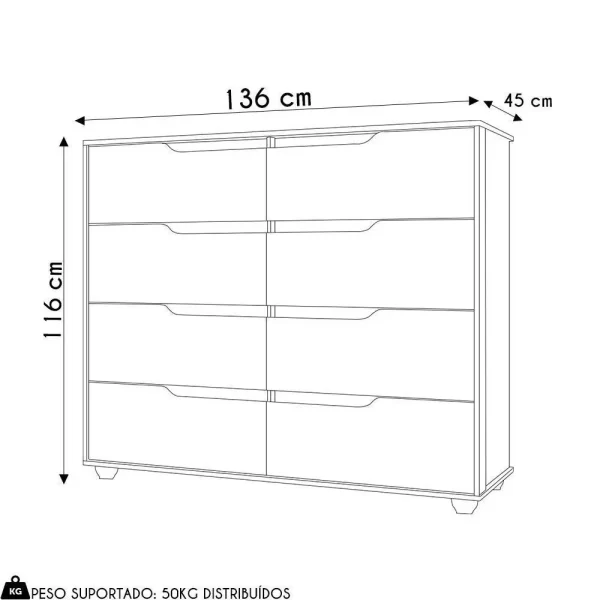 Comoda Doble Carvalho Grife/Off White (Flex)
