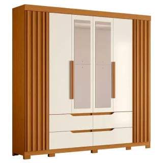 Guarda Roupa Doble Casal com Espelho 291- Cinamomo/Off White