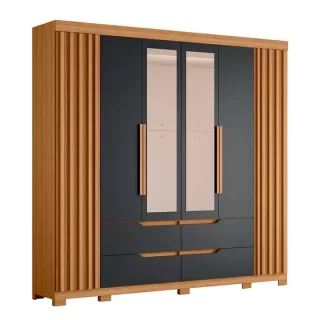 Guarda Roupa 6 Portas Doble Casal com Espelho Nature/Titanium