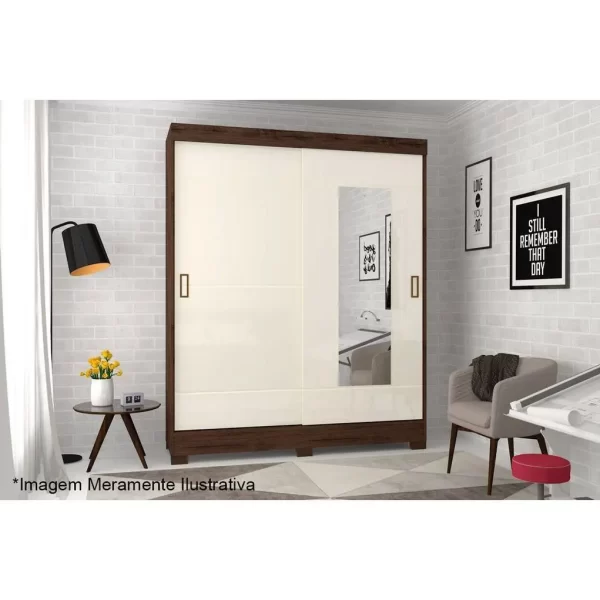 Guarda Roupa Casal 2 Portas de Correr c/ Espelho Briz B66 Castanho/Off White