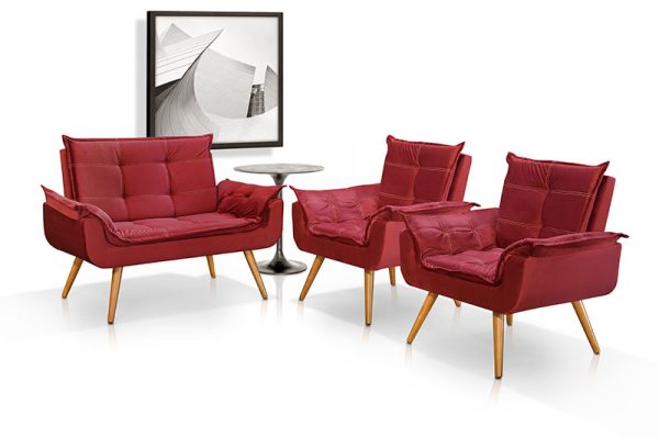 Kit Namoradeira Decorativa Para Sala + 2 Poltronas