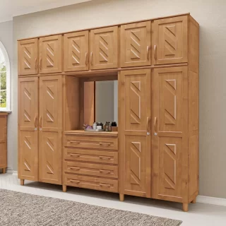 Guarda-Roupa Roupeiro Grécia Capelinha Casal Mel com Espelho 10 Portas 4 Gavetas