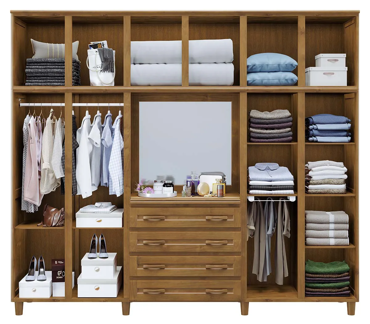 Guarda-Roupa Roupeiro Grécia Capelinha Casal Mel com Espelho 10 Portas 4 Gavetas