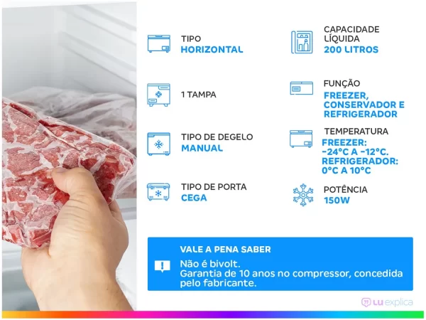 FREEZER HORIZONTAL 200L 3 FUNÇÕES MIDEA 127V