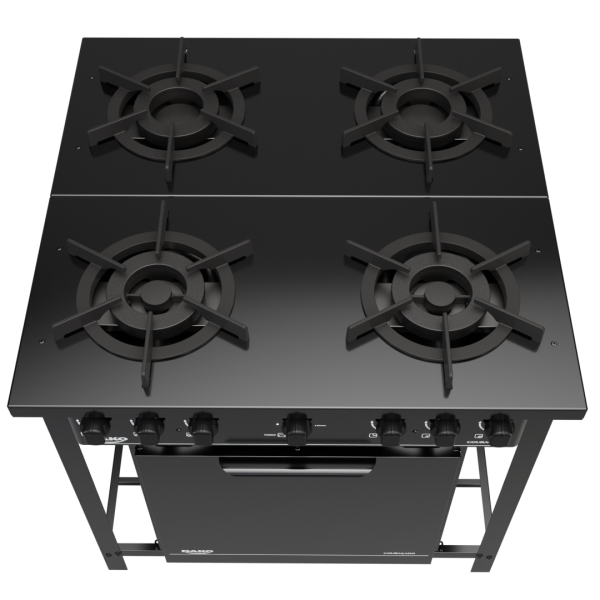 Fogão Industrial 4 Bocas Preto com Forno e Dupla Chama Dako Couraçado