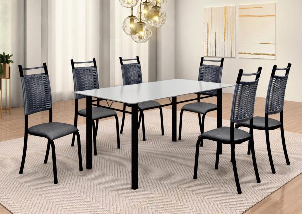 MESA DE VIDRO INCOLOR CHICAGO 6 CADEIRAS