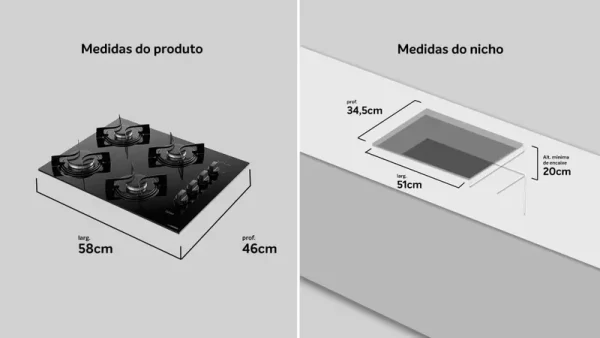 COOKTOP GAS ATLAS UTOP 4Q PRETO