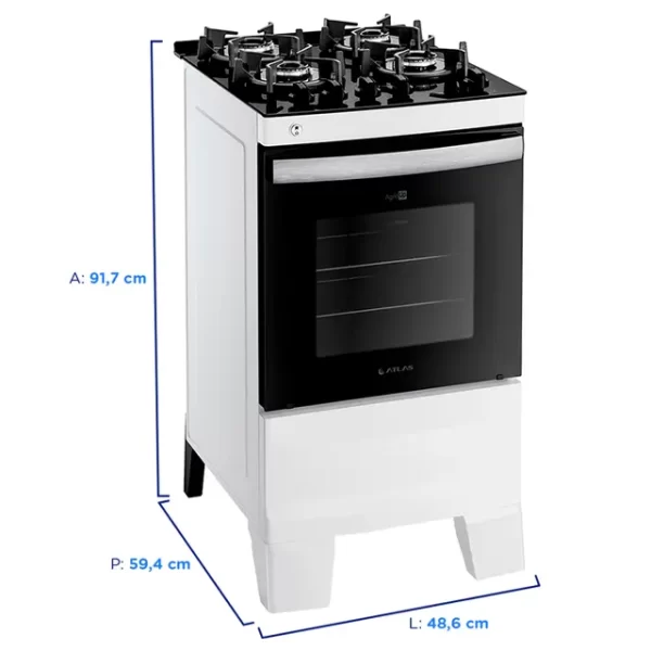 FOGAO GAS 4Q AGILE GLASS BRANCO