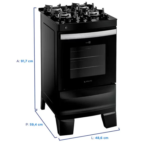 FOGAO GAS 4Q AGILE GLASS PRETO