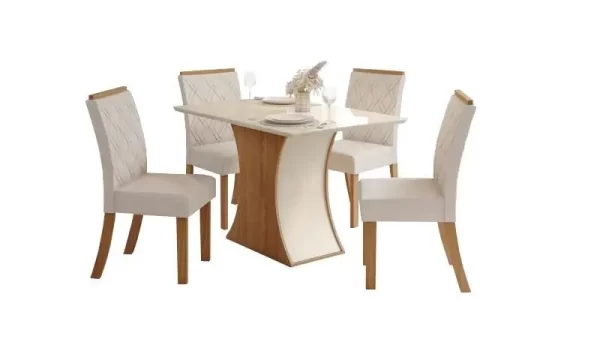 MESA LUIZA 1.200mm CANTO ARREDON c/ VIDRO NATURE/OFF WHITE SC42-127