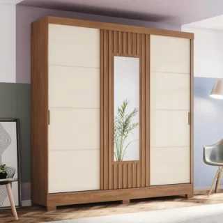 ROUPEIRO 3 PORTAS DESLIZANTE 02 GAVETAS NATURE/OFF WHITE