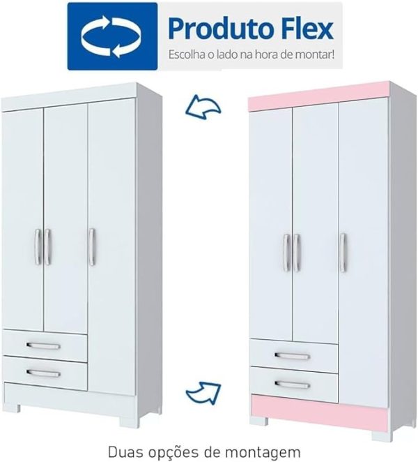 ROUPEIRO 3 PORTAS 2 GAVETAS COM PÉS BRANCO BE16-66