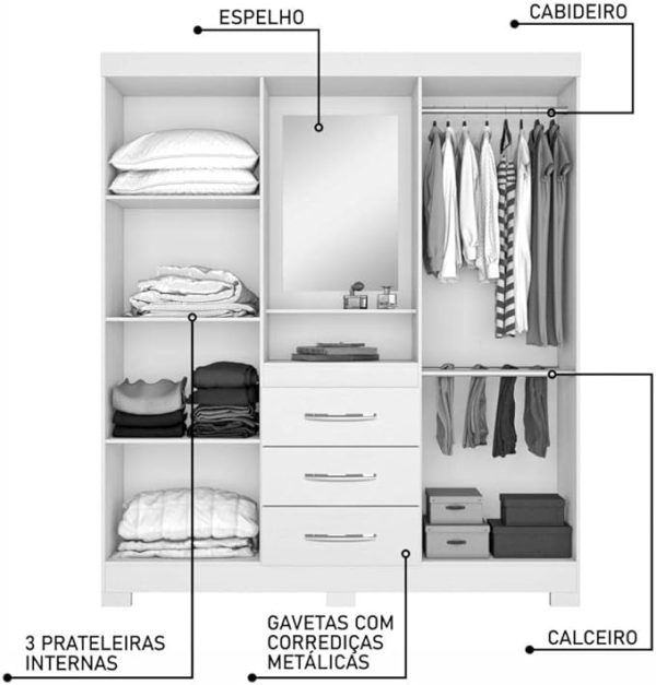 ROUPEIRO 04 PORTAS 03 GAVETAS NATURE/OFF WHITE B24-127