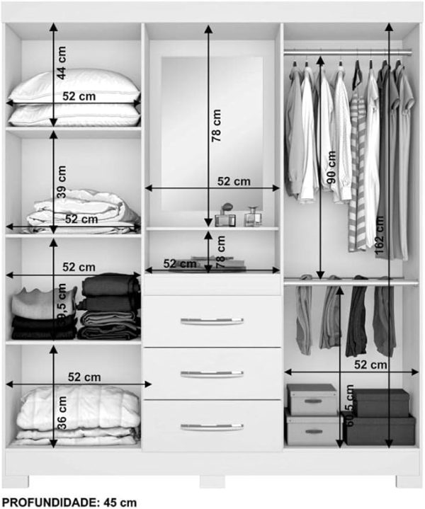 ROUPEIRO 04 PORTAS 03 GAVETAS NATURE/OFF WHITE B24-127