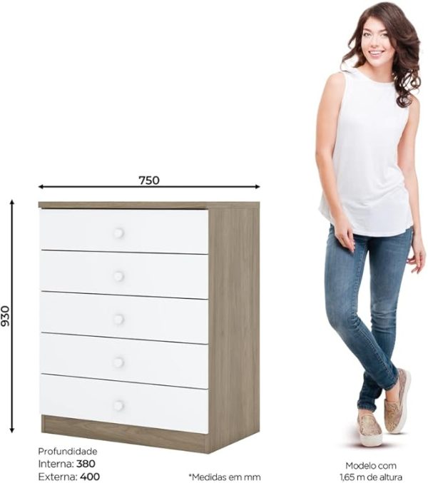 COMODA BALA DE MENTA 5 GAVETAS RUSTICO/BRANCO IA710-18