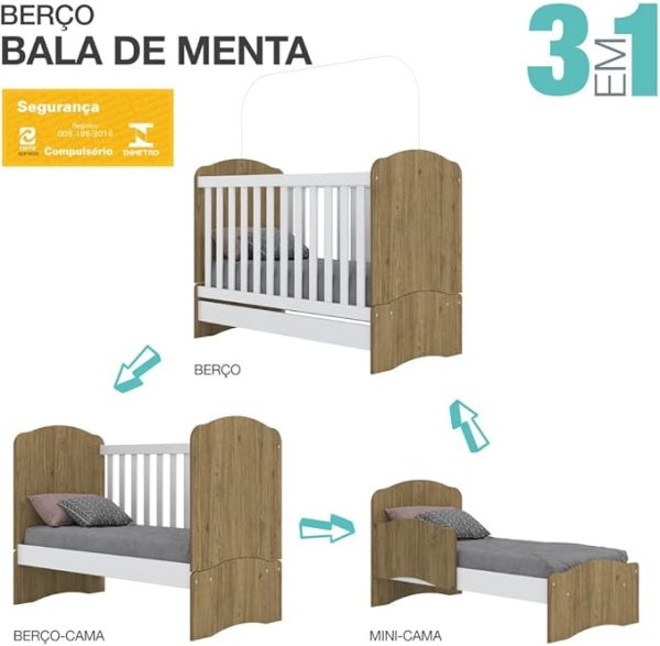 BERÇO MINI CAMA BALA DE MENTA RUSTICO/BRANCO 102-18