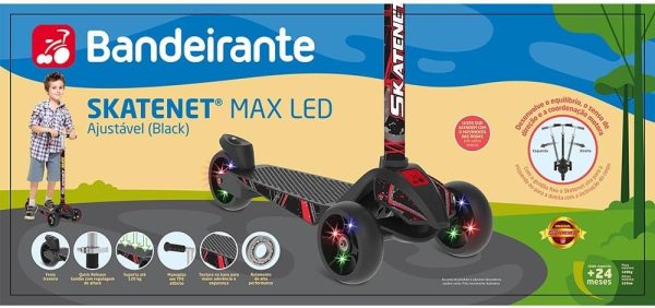 PATINETE SKATENET MAX LED AJUSTÁVEL BLACK