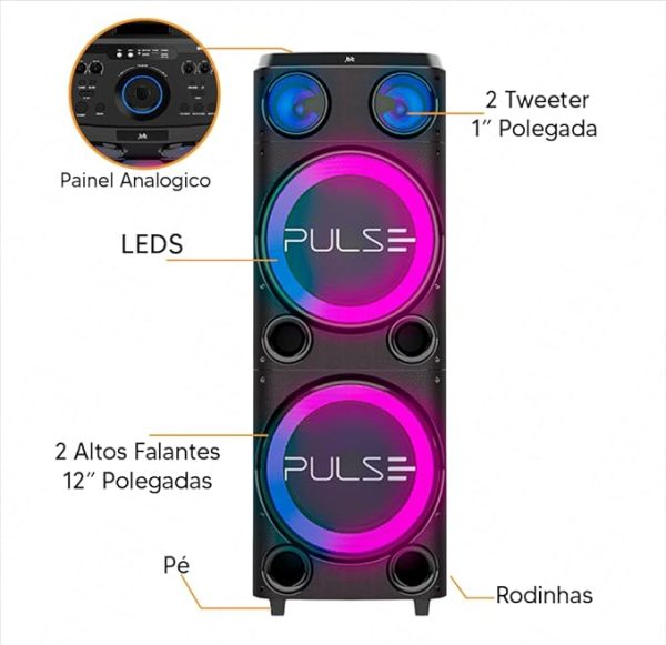 PULSE CAIXA DE SOM TORRE DOUBLE 12 POL. 2300W BT