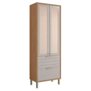 PANELEIRO CRISTALEIRA ELOISE 70CM 1 BASIC 1GAV C/ PTA REFLECTA FREIJO/OFF WHITE