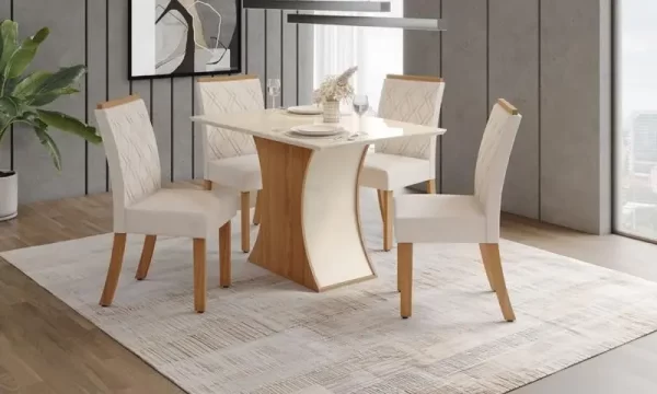 MESA LUIZA 1.200mm CANTO ARREDON c/ VIDRO NATURE/OFF WHITE SC42-127