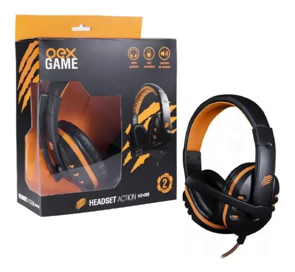 FONE DE OUVIDO HEADSET GAMER ACTION P2 C/ MICROFONE HS200 PRETO OEX