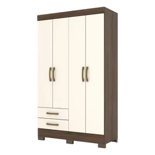 ROUPEIRO 04 PORTAS 02 GAVETAS COM PÉS CASTANHO HP/OFF WHITE BE12-138