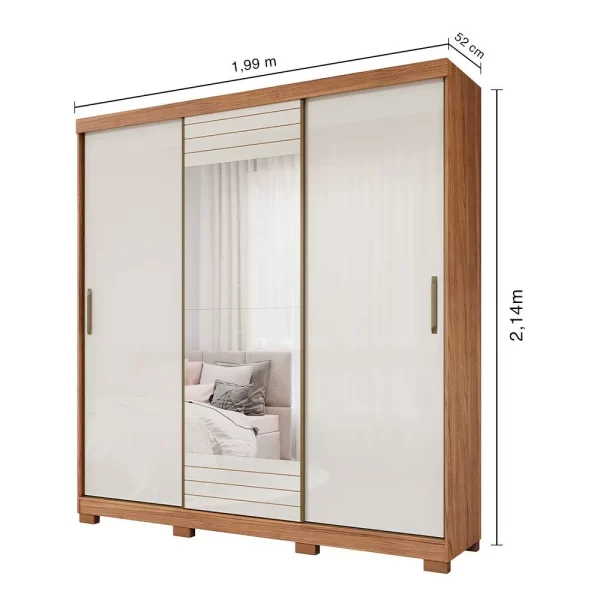 ROUPEIRO BUZIOS 3 PORTAS SLIDE COM KIT 2 ESPELHOS CINAMOMO/OFF WHITE