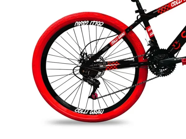 BICICLETA ARO 26 COLLI GRAU FREIO DISCO 21V PRETO FOSCO / VERMELHO D
