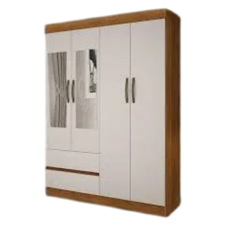 ROUPEIRO PORTO 4 PORTAS COM KIT 2 ESPELHOS CINAMOMO/OFF WHITE