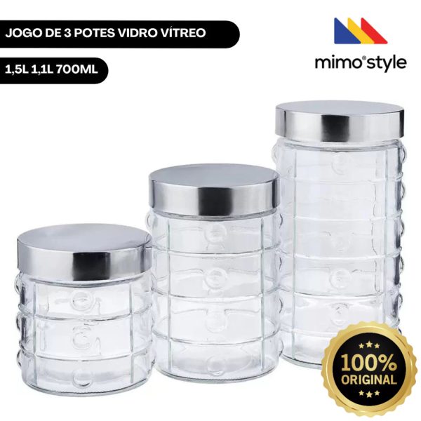 POTE DE VIDRO REDONDO 1,5L 1,1L 700 C3 MIMO