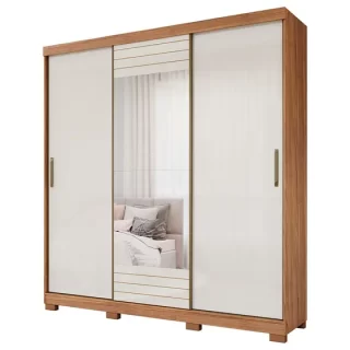 ROUPEIRO BUZIOS 3 PORTAS SLIDE COM KIT 2 ESPELHOS CINAMOMO/OFF WHITE