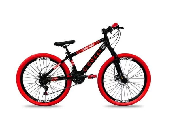 BICICLETA ARO 26 COLLI GRAU FREIO DISCO 21V PRETO FOSCO / VERMELHO D
