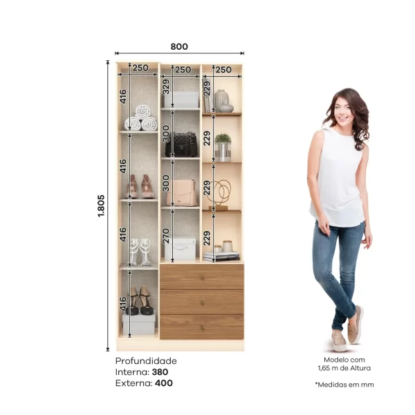 ROUPEIRO MULTIUSO DOHA 02 PORTAS 03 GAVETAS OFF WHITE/NATURE D332-129