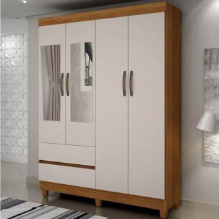 ROUPEIRO PORTO 4 PORTAS COM KIT 2 ESPELHOS CINAMOMO/OFF WHITE