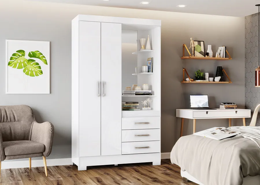 ROUPEIRO 02 PORTAS 03 GAVETAS BRANCO B64-66