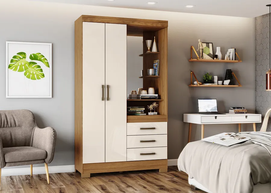 ROUPEIRO 02 PORTAS 03 GAVETAS NATURE/OFF WHITE B64-127